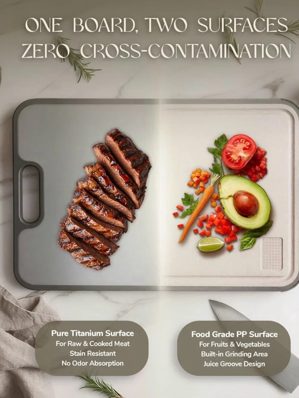 Titanium Cutting Board Double-Sided 2-in-1 (99.9% Titanium 15